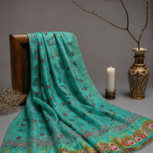 Peacock Green Muga Tussar Chikankari Kurta Piece with Parsi Gara Work - Image 1