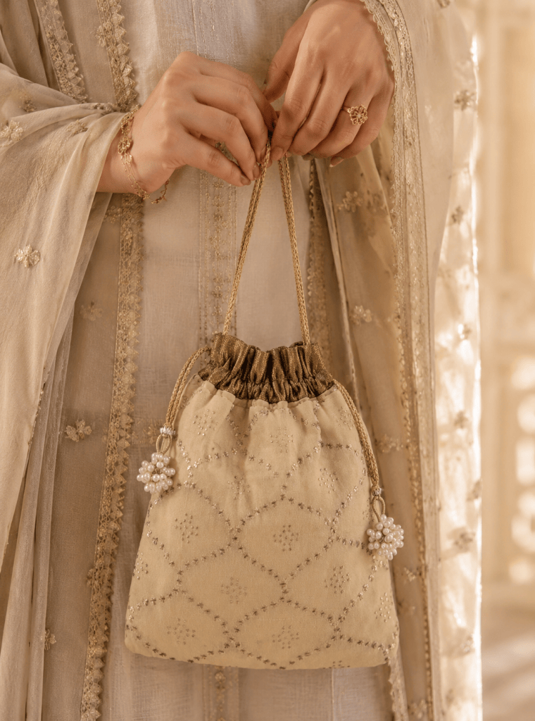 Pure Georgette Mukaish work Potli