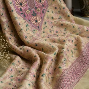 Light Yellow Tussar Silk Chikankari Kurta Piece - Image 2
