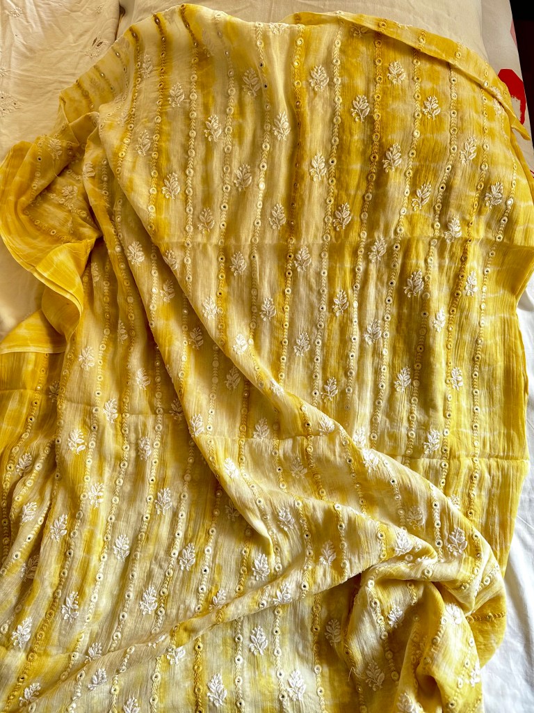 handmade shibori chikankari kurta piece-chikankari shibori kurta piece