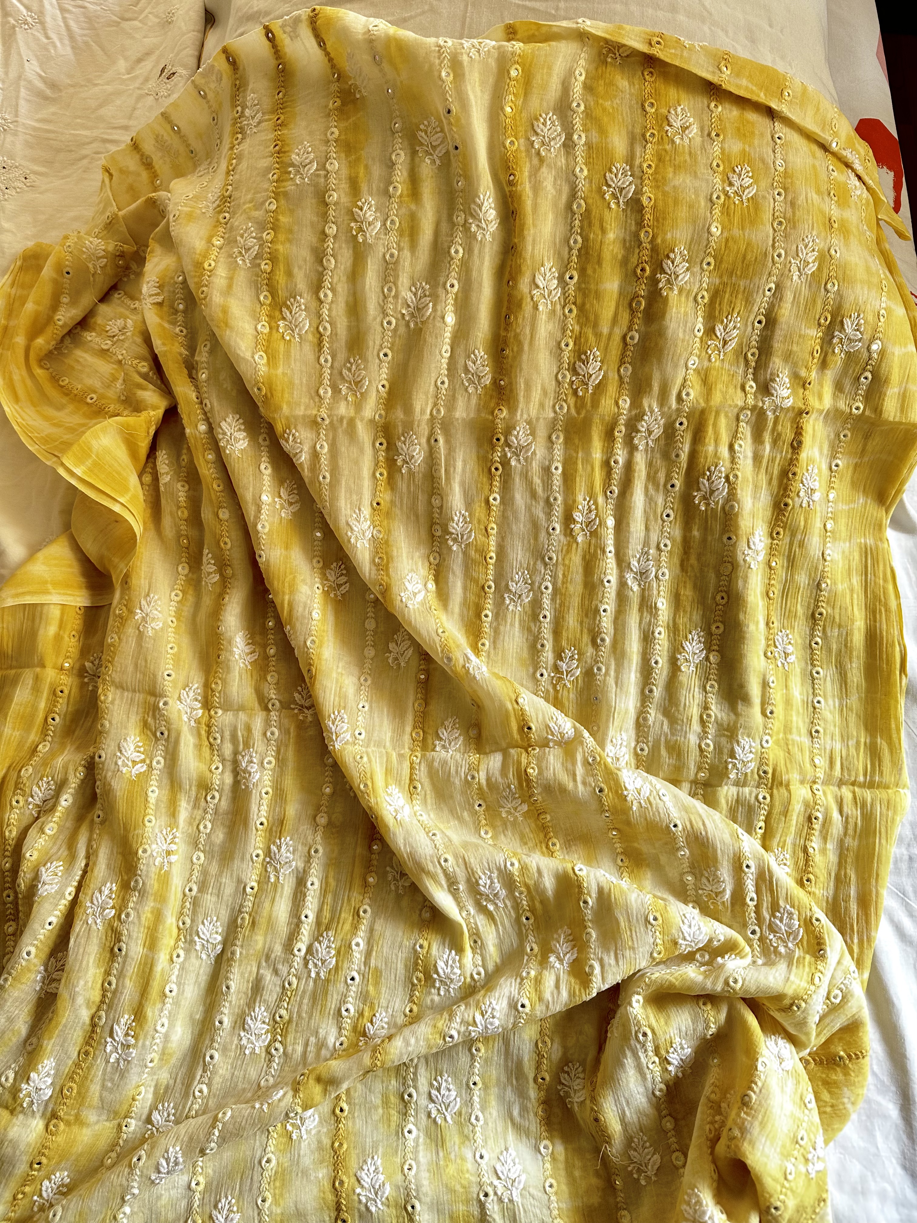 handmade shibori chikankari kurta piece-chikankari shibori kurta piece