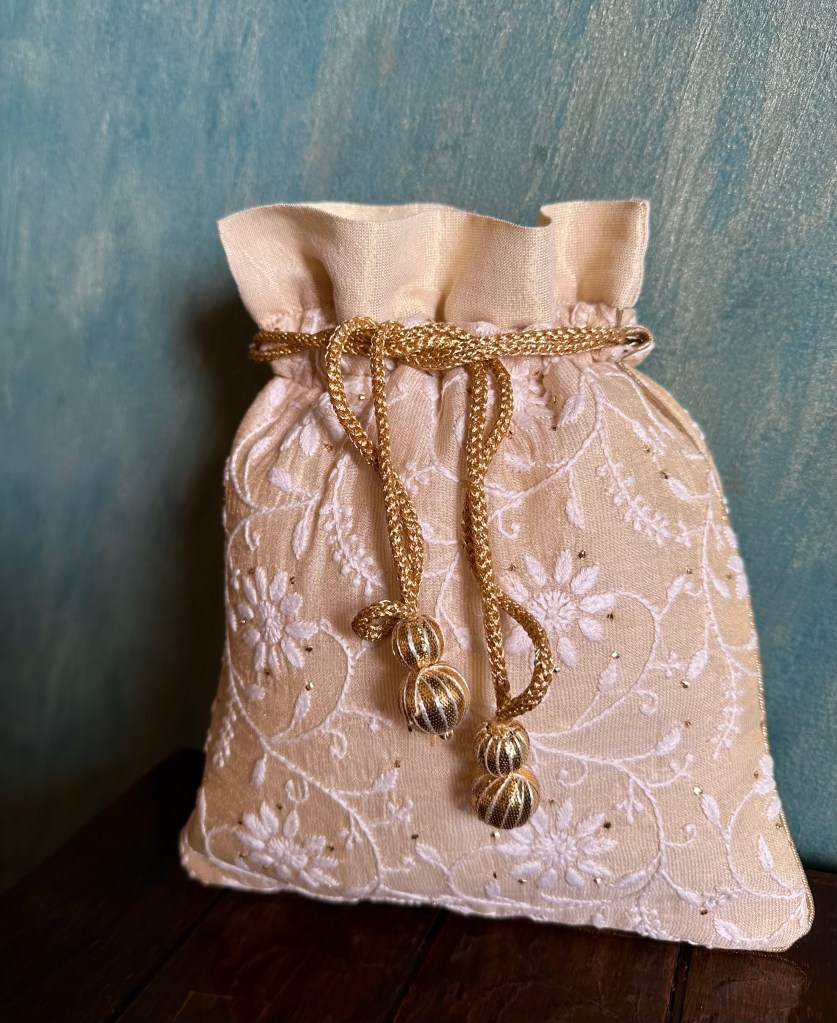 Pure Tussar Silk Chikankari Potli
