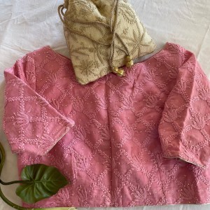 ready to wear chikankari blouse-pink chikankari blouse