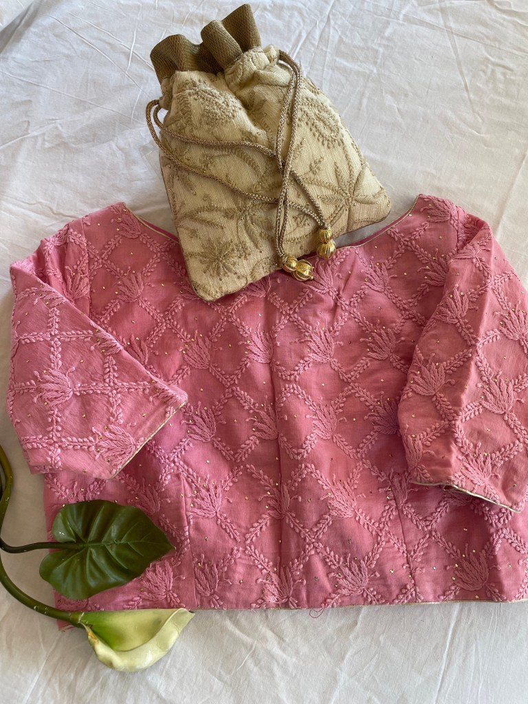 ready to wear chikankari blouse-pink chikankari blouse