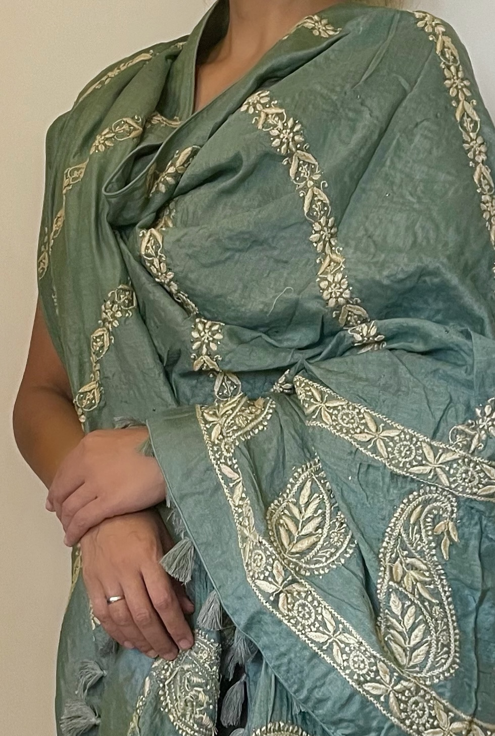 pure silk handmade chikankari dupatta-traditional party wear
