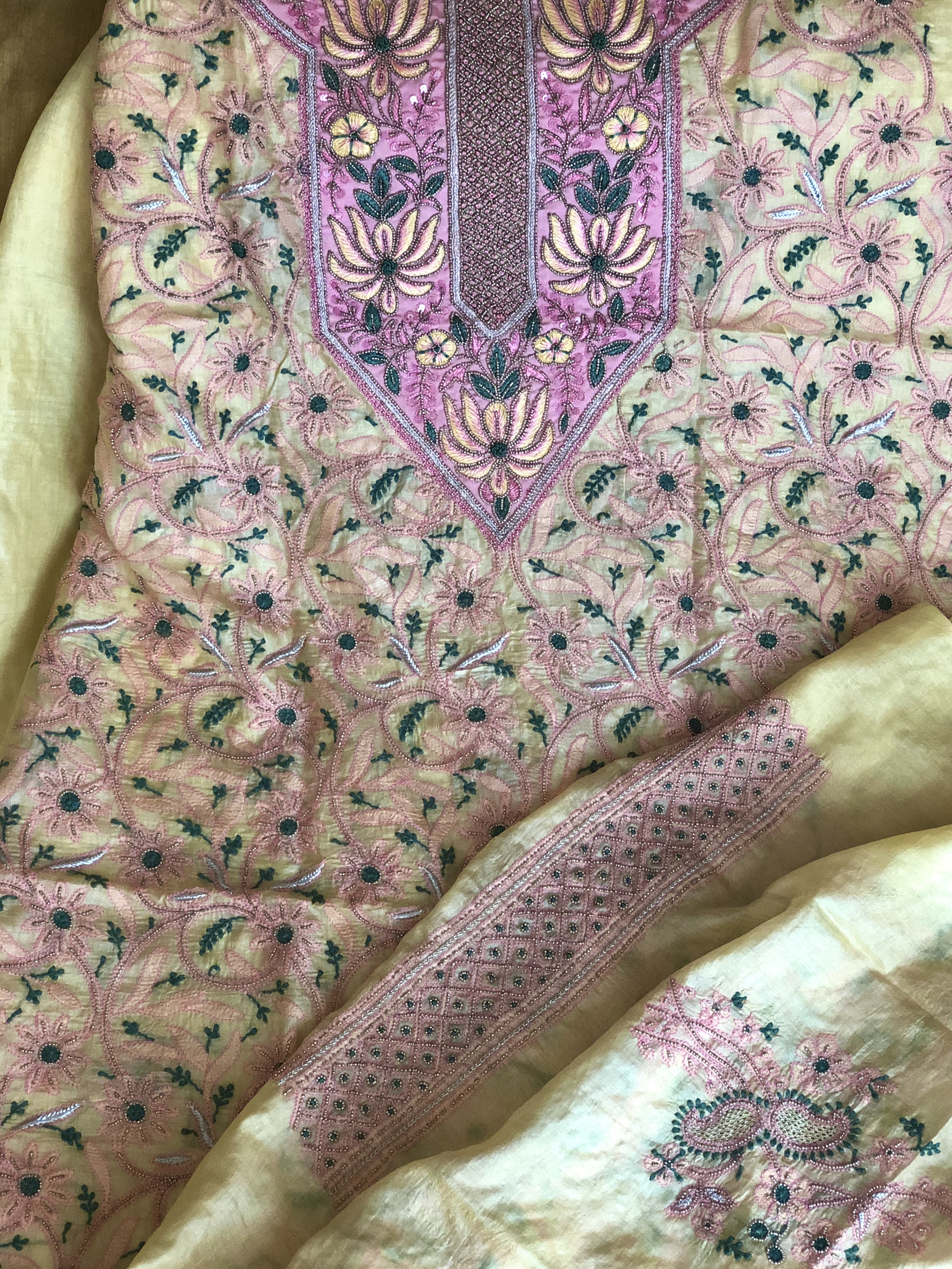 pure silk chikankari kurta fabric