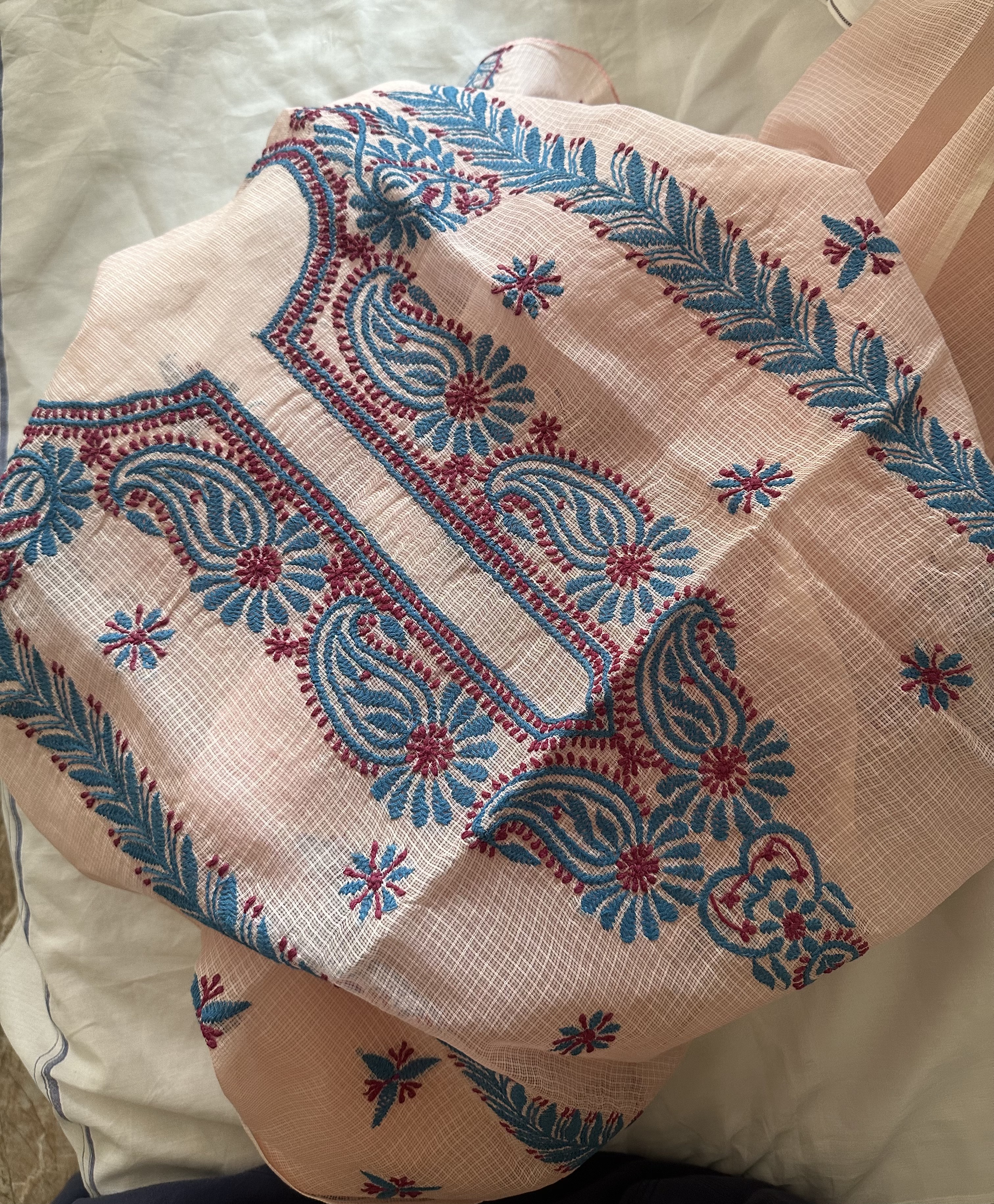 Multi-colour Chikankari Kurta Piece - Image 3