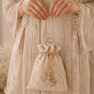 Pure Tussar Silk Chikankari Potli - Image 1