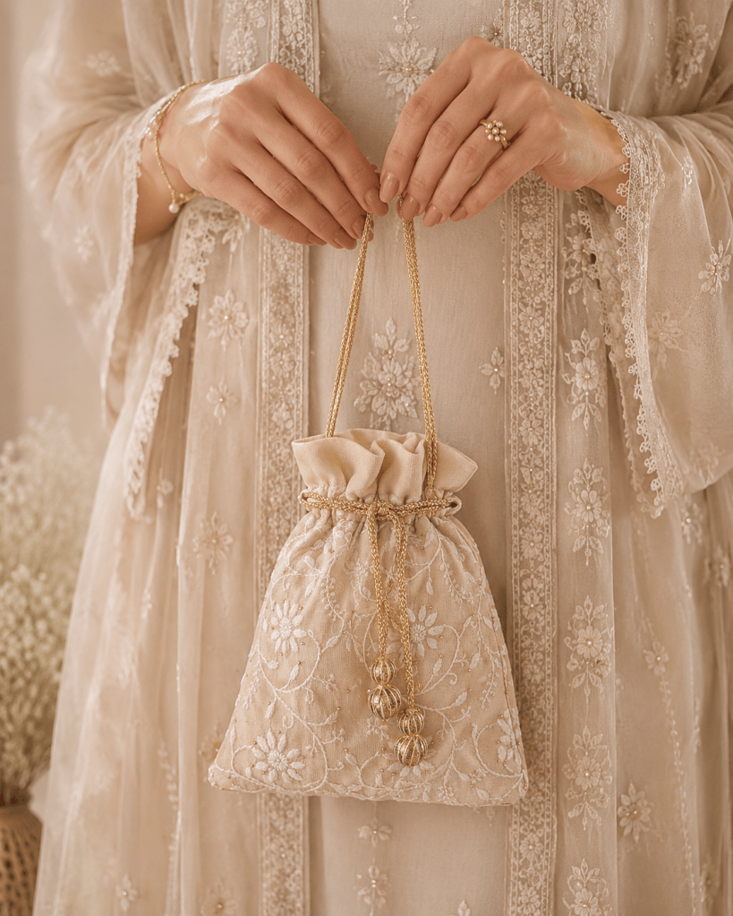 Pure Tussar Silk Chikankari Potli