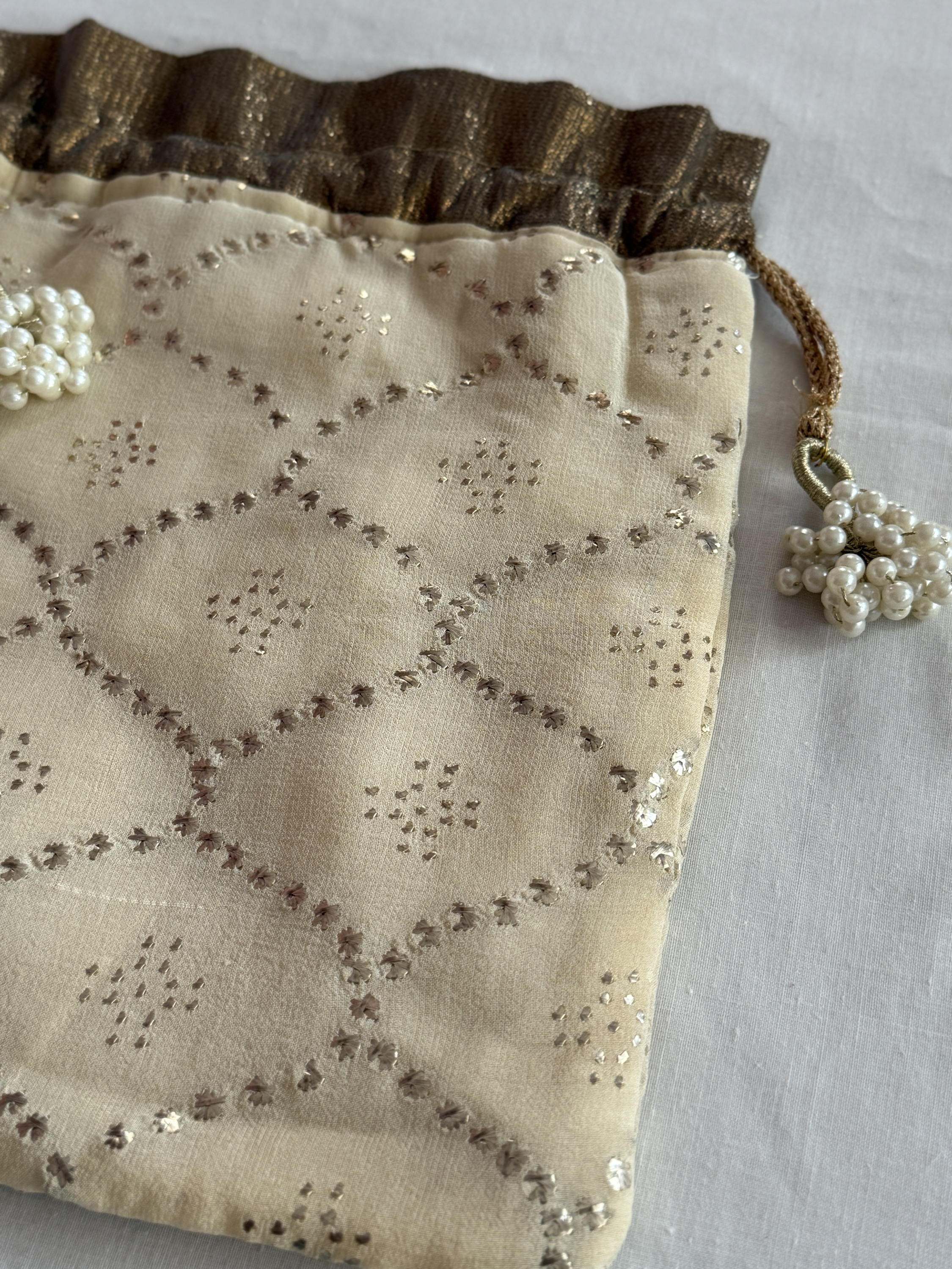 Pure Georgette Mukaish work Potli - Image 2