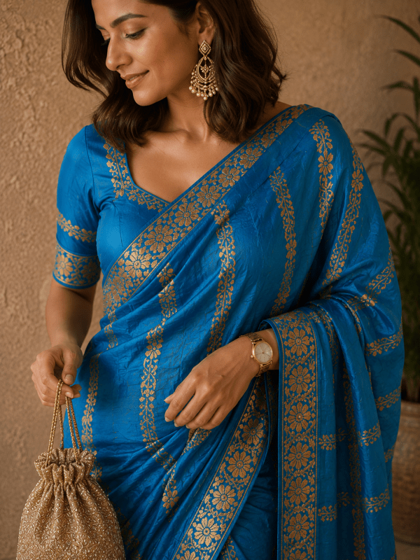Blue Muga Tussar Silk Chikankari Saree