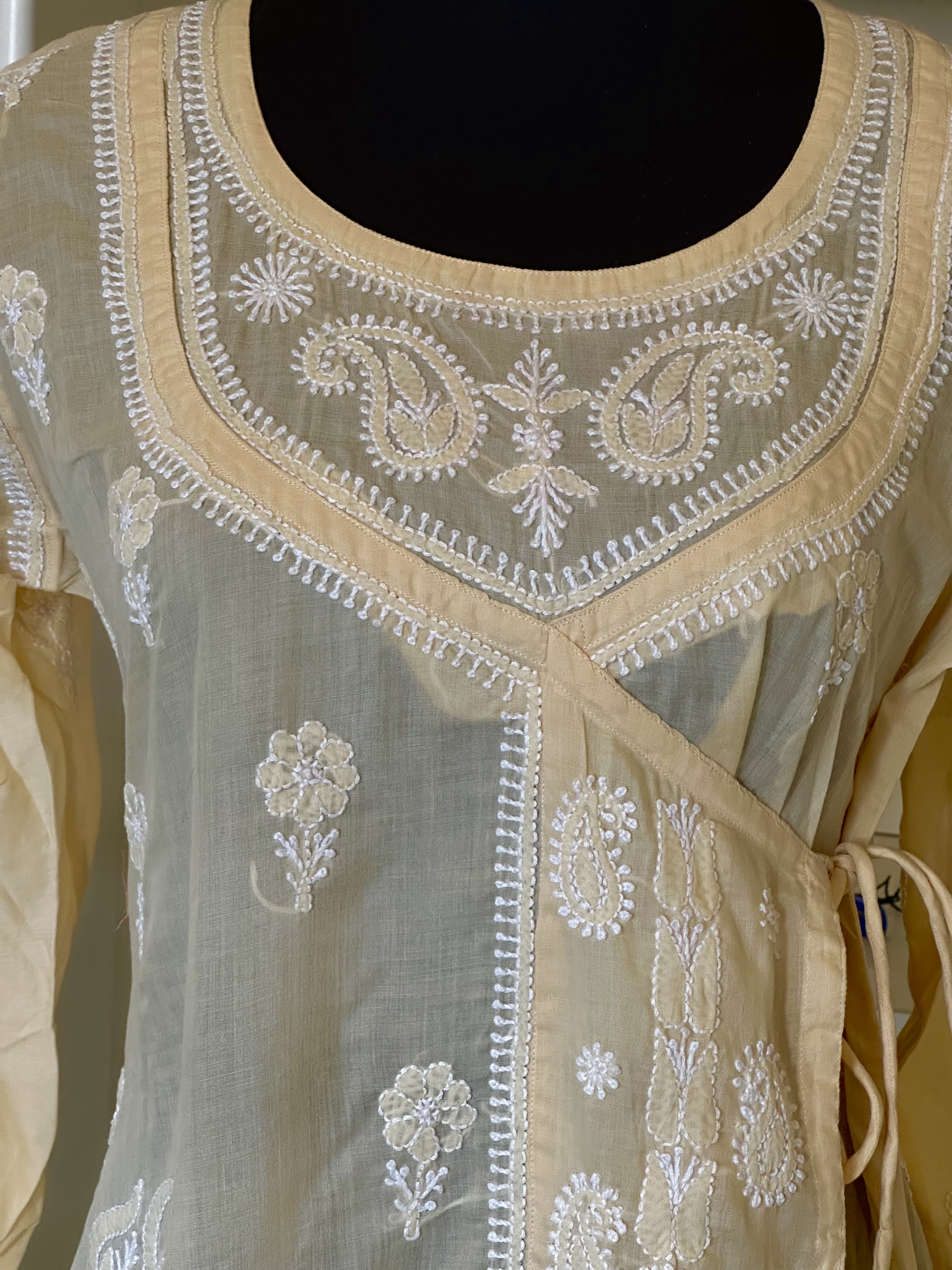 Fawn Cotton Mul Angarkha Chikankari Anarkali - Image 4