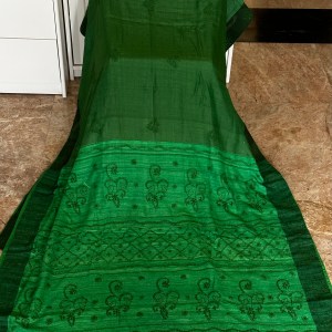 Green Pure Muga Silk Chikankari Saree