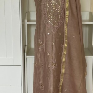 Chocolate Brown Chanderi Kurta Dupatta Fabric