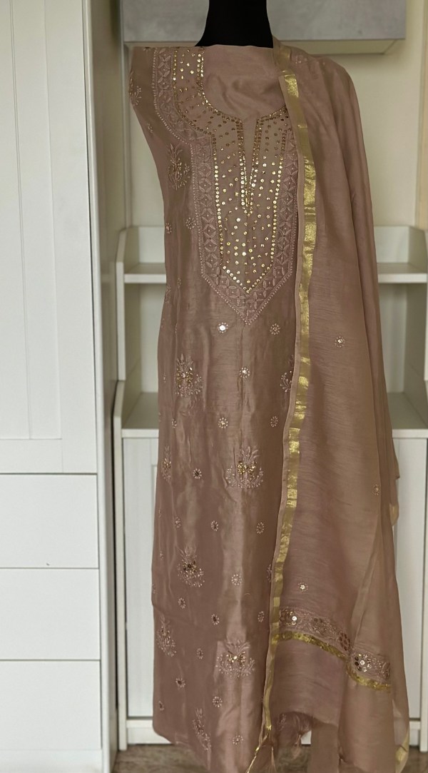 Chocolate Brown Chanderi Kurta Dupatta Fabric