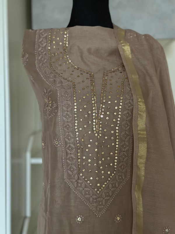 Chocolate Brown Chanderi Kurta Dupatta Fabric