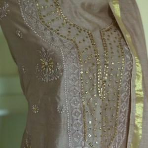 Chocolate Brown Chanderi Kurta Dupatta Fabric - Image 2