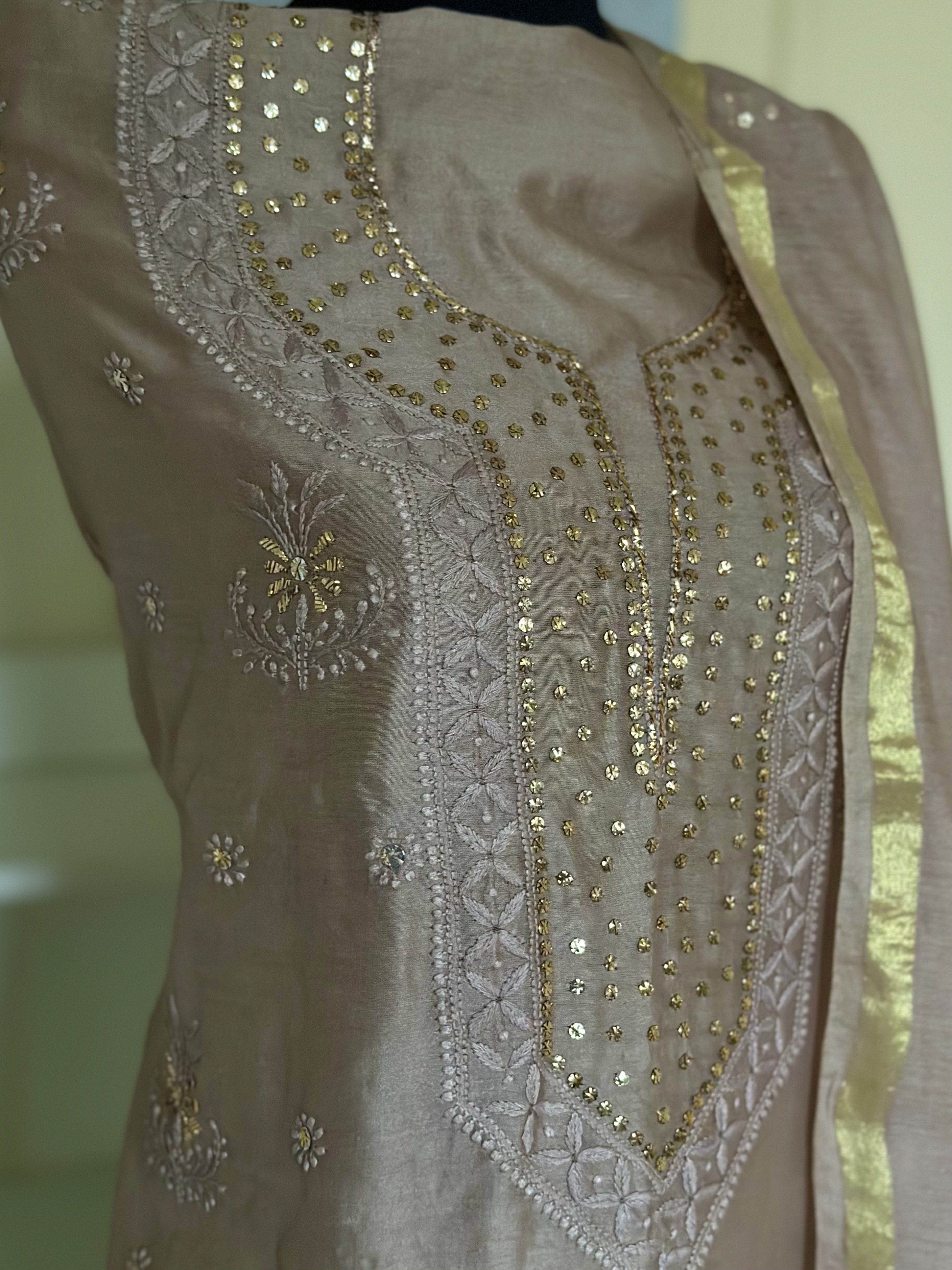 Chocolate Brown Chanderi Kurta Dupatta Fabric - Image 2