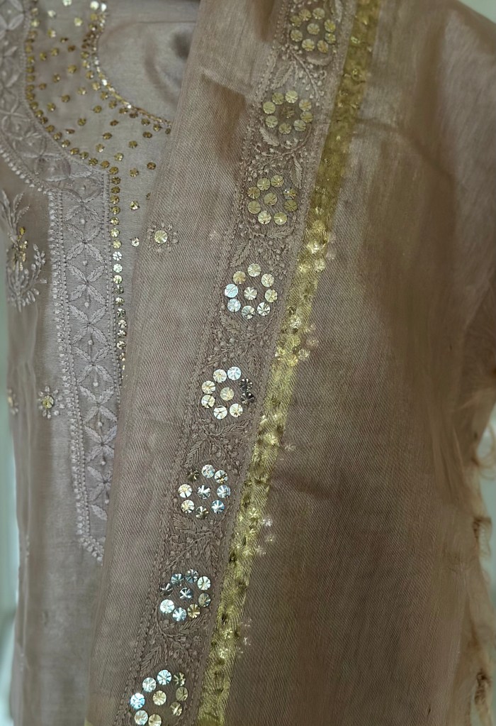 Chocolate Brown Chanderi Kurta Dupatta Fabric
