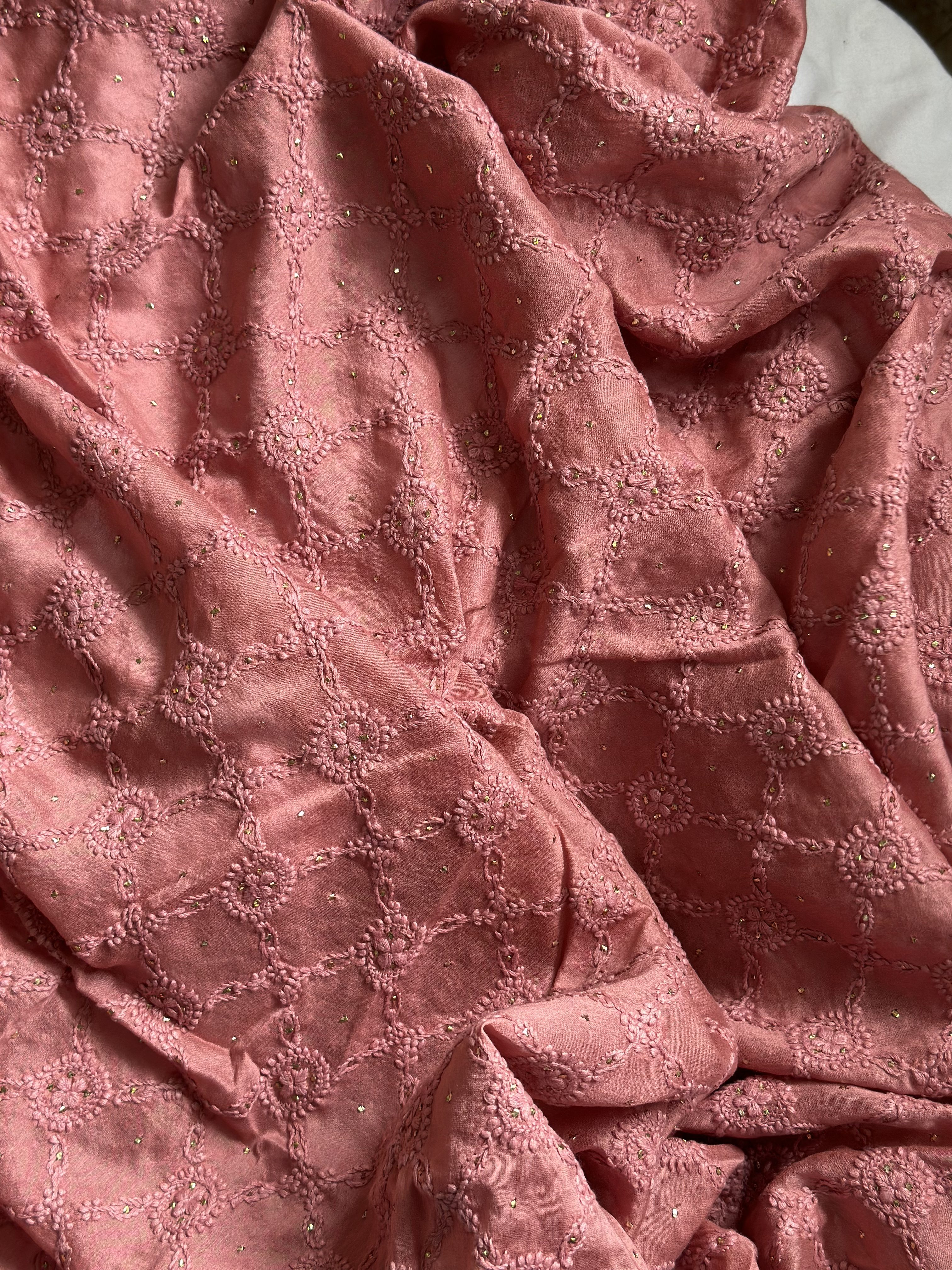 Pink Chanderi Chikankari Blouse Piece (one metre) - Image 2