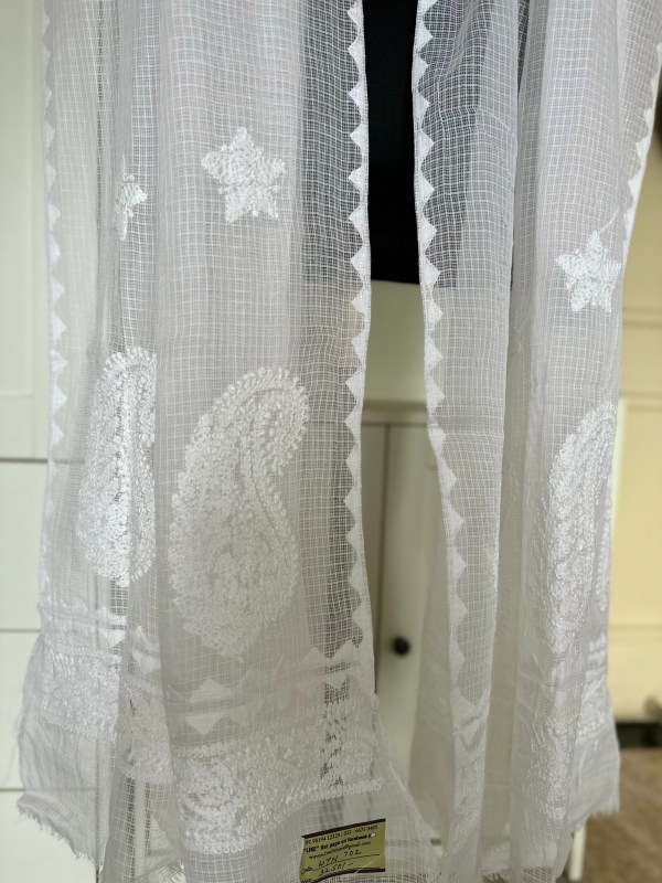 White Kota Doria Applique Dupatta
