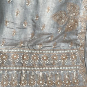 grey muga tussar silk chikankari saree with blouse