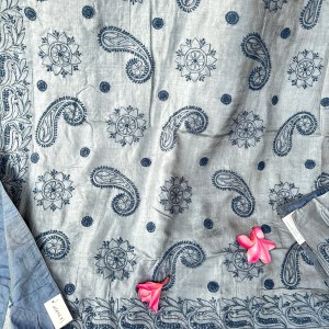 grey tussar silk chikankari saree