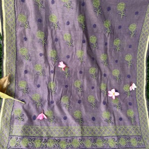 lilac chanderi chikankari saree with blouse