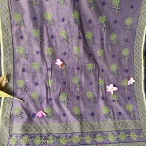 lilac chanderi chikankari saree with blouse