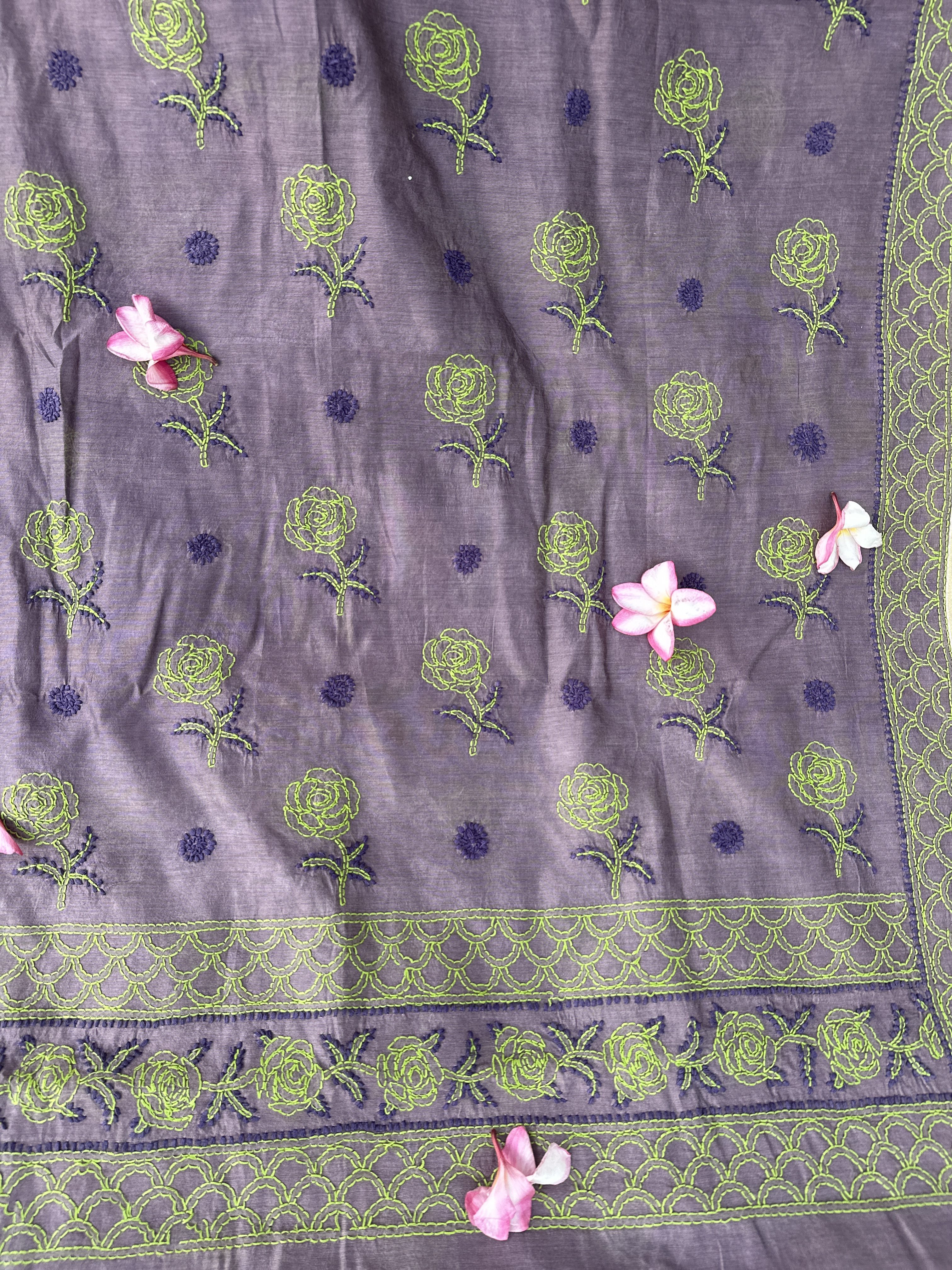 Lilac Pure Chanderi Saree With Blouse - Image 3