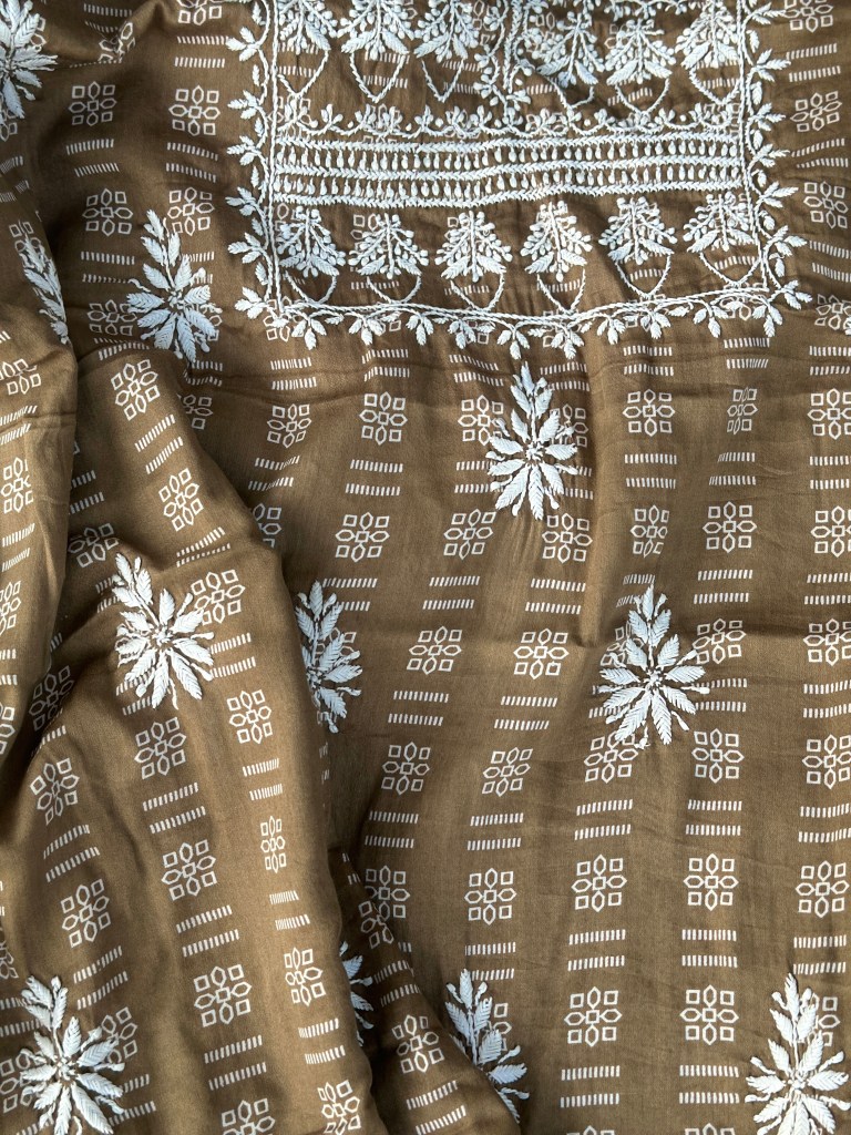 Brown Modal Cotton Chikankari Kurta Piece