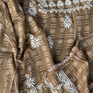 brown modal cotton chikankari kurta piece