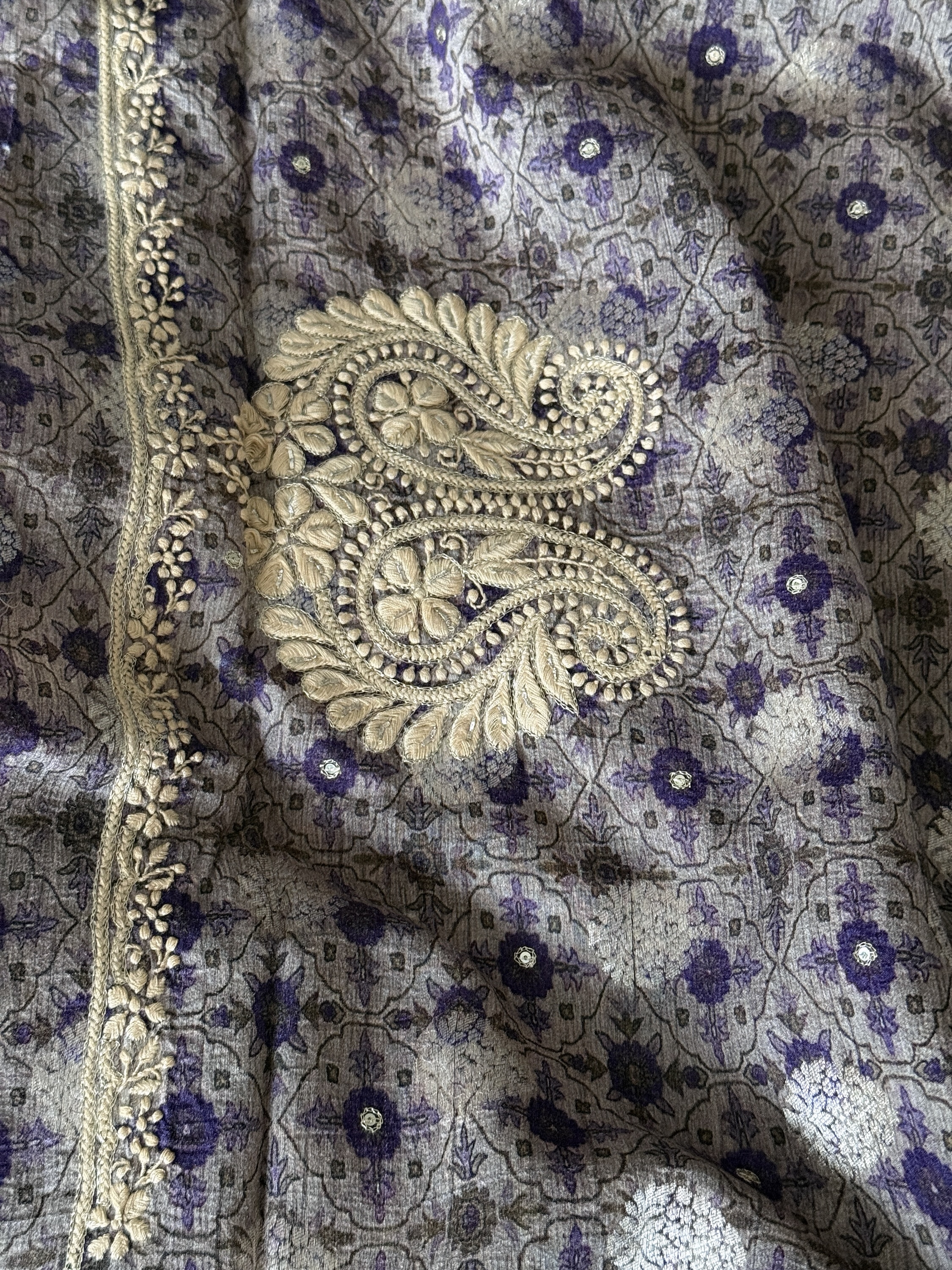 Dusty Lilac Banarasi Muga silk Kurta fabric - Image 3