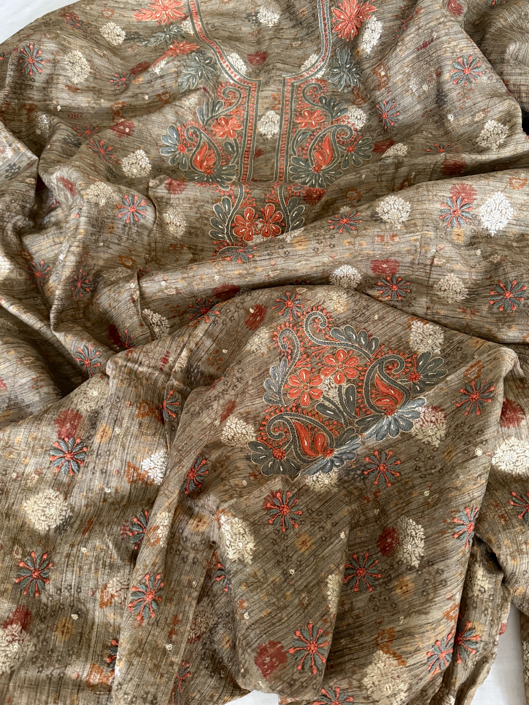 Camel brown Banarasi Muga Silk Kurta Fabric - Image 1