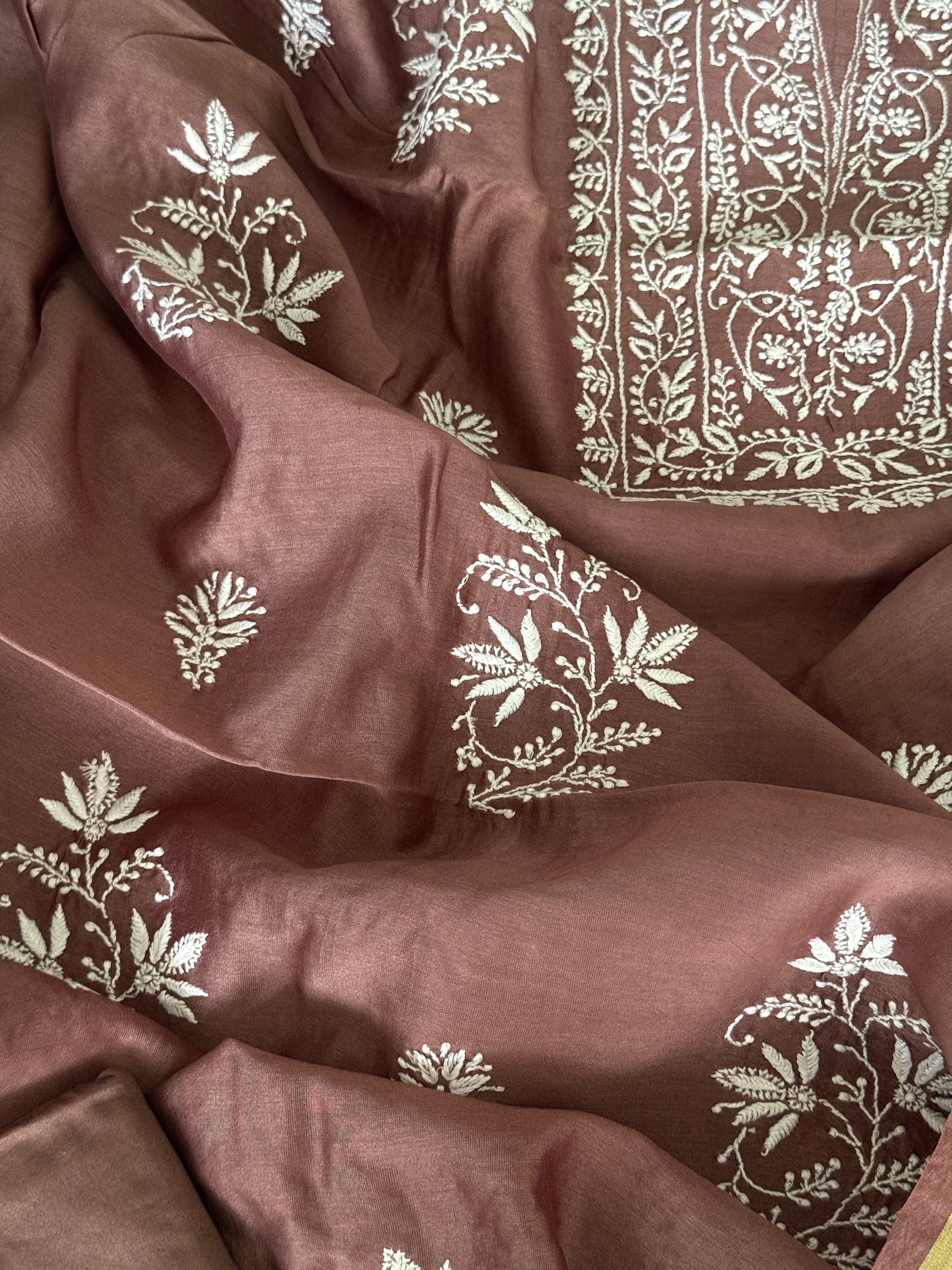 Chestnut brown chanderi Kurta Dupatta Pant Fabric - Image 2