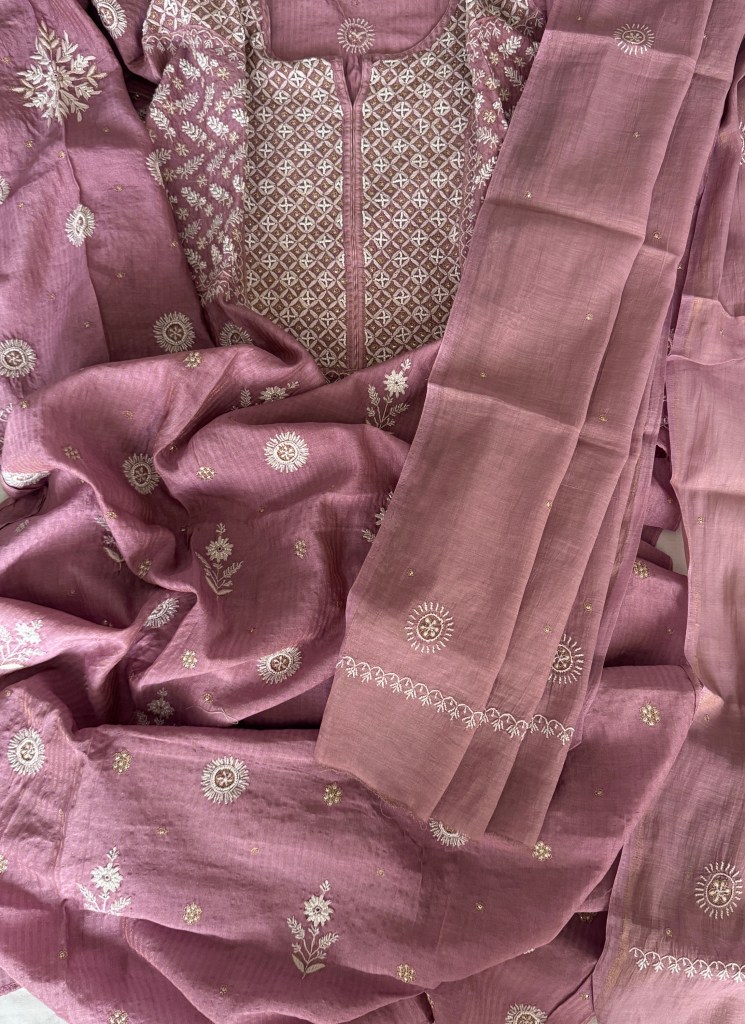 Onion pink Tissue Chanderi semi-stitched Kurta Dupatta Fabric