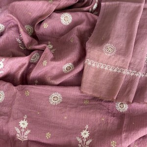 Onion pink Tissue Chanderi semi-stitched Kurta Dupatta Fabric - Image 2
