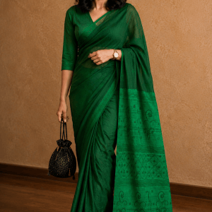 Green Pure Muga Silk Chikankari Saree - Image 1