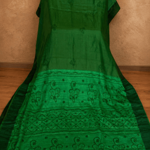 Green Pure Muga Silk Chikankari Saree - Image 3