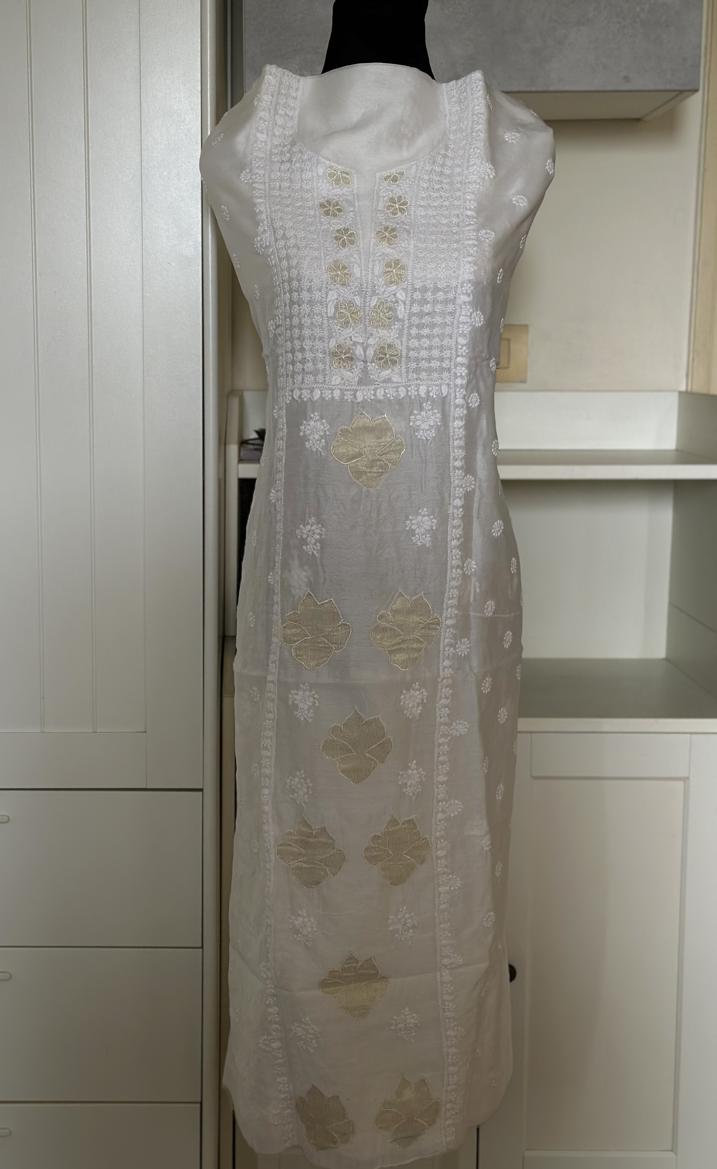Off-White Pure Chanderi Kurta Fabric - Image 3