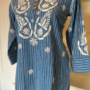 Organic Cotton Blue Chikankari Short Kurti - Image 3