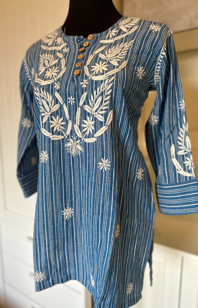 Organic Cotton Blue Chikankari Short Kurti