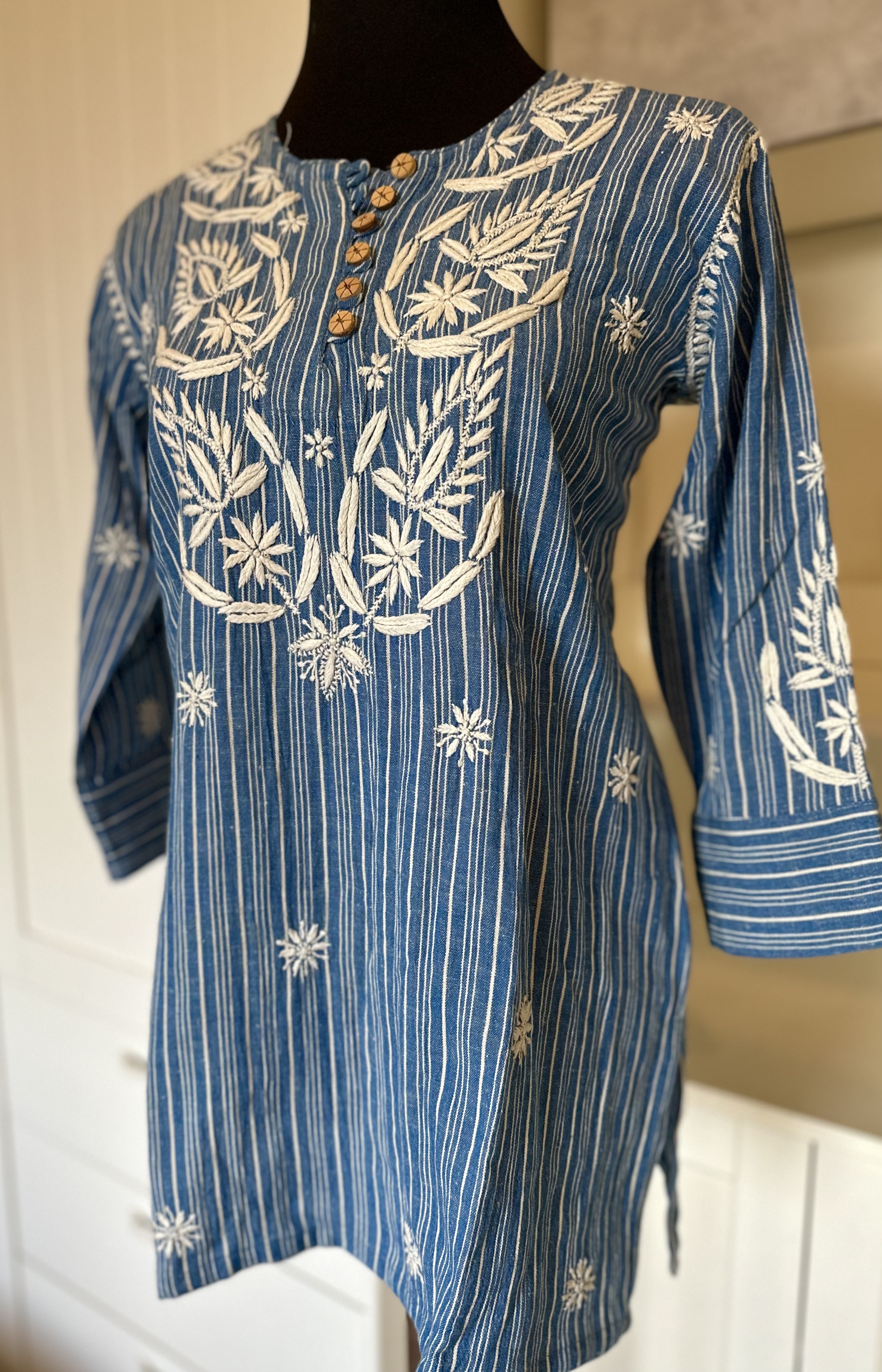 Organic Cotton Blue Chikankari Short Kurti - Image 3