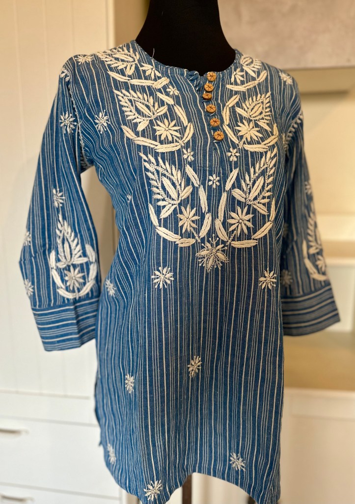 Organic Cotton Blue Chikankari Short Kurti