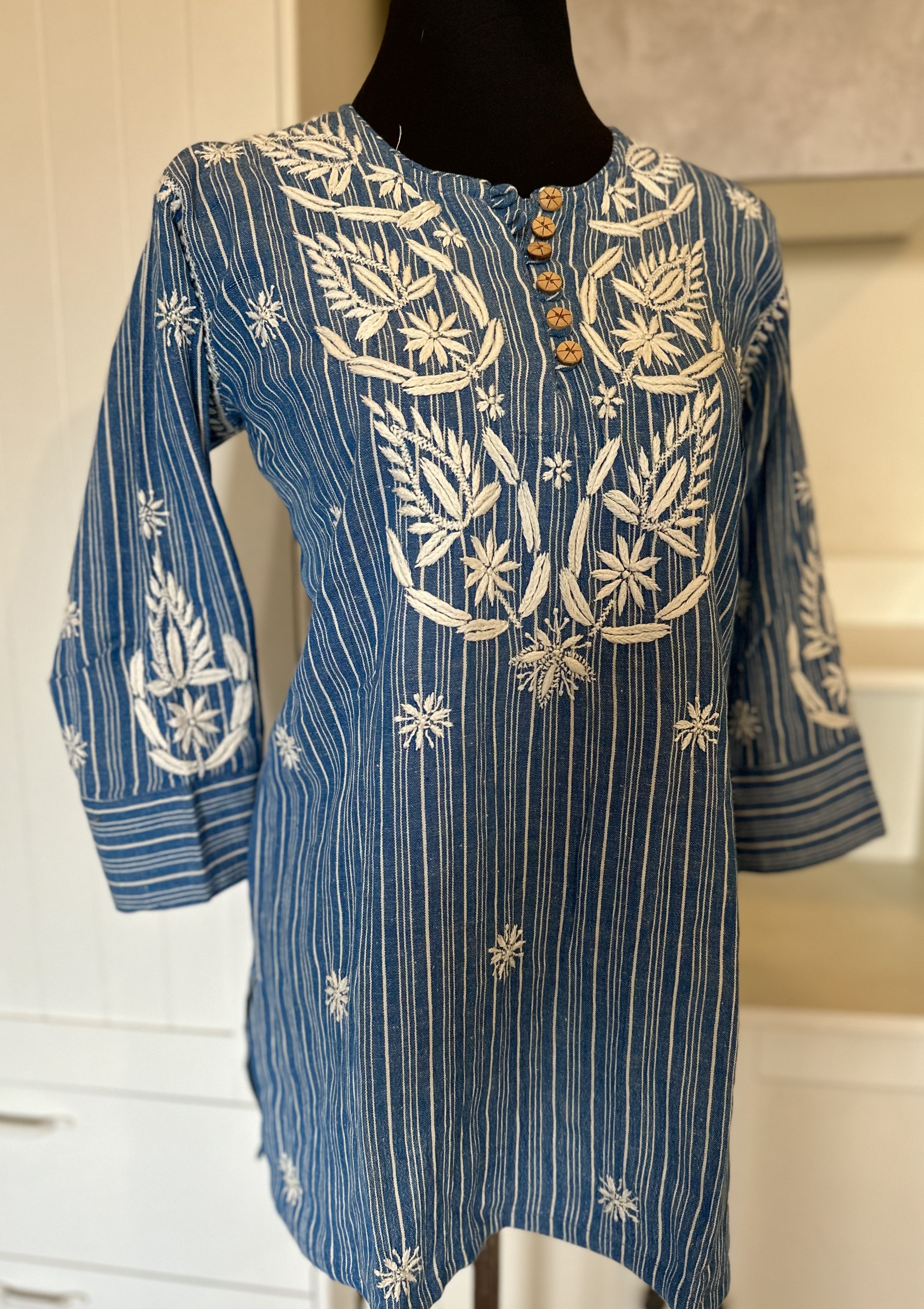 Organic Cotton Blue Chikankari Short Kurti - Image 4