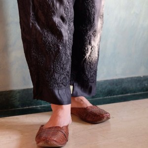 black satin linen chikankari palazzo pants-fee size adjustable