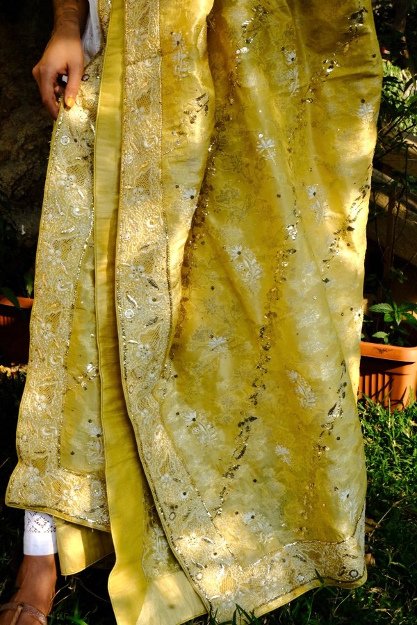 banarasi muga silk chikankari dupatta-traditional party wear
