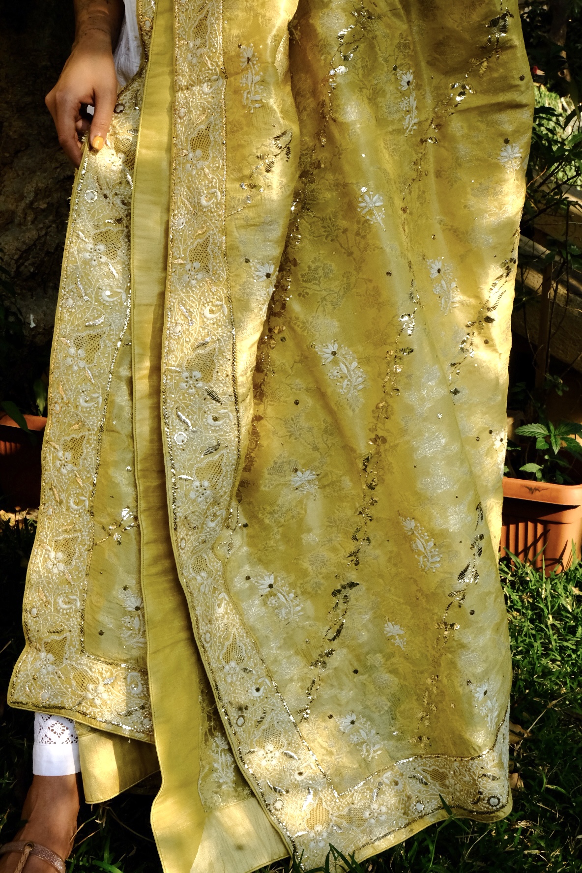 banarasi muga silk chikankari dupatta-traditional party wear