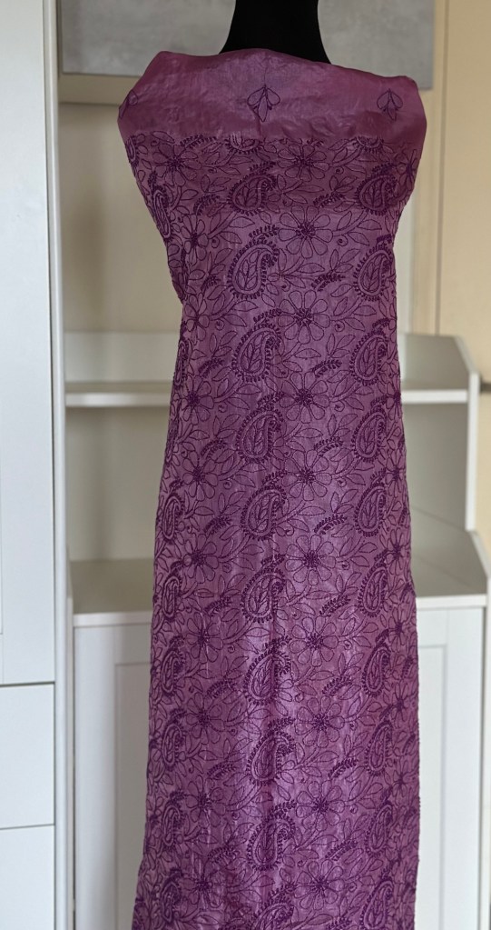 lilac tussar silk chikankari kurta piece-unstitched