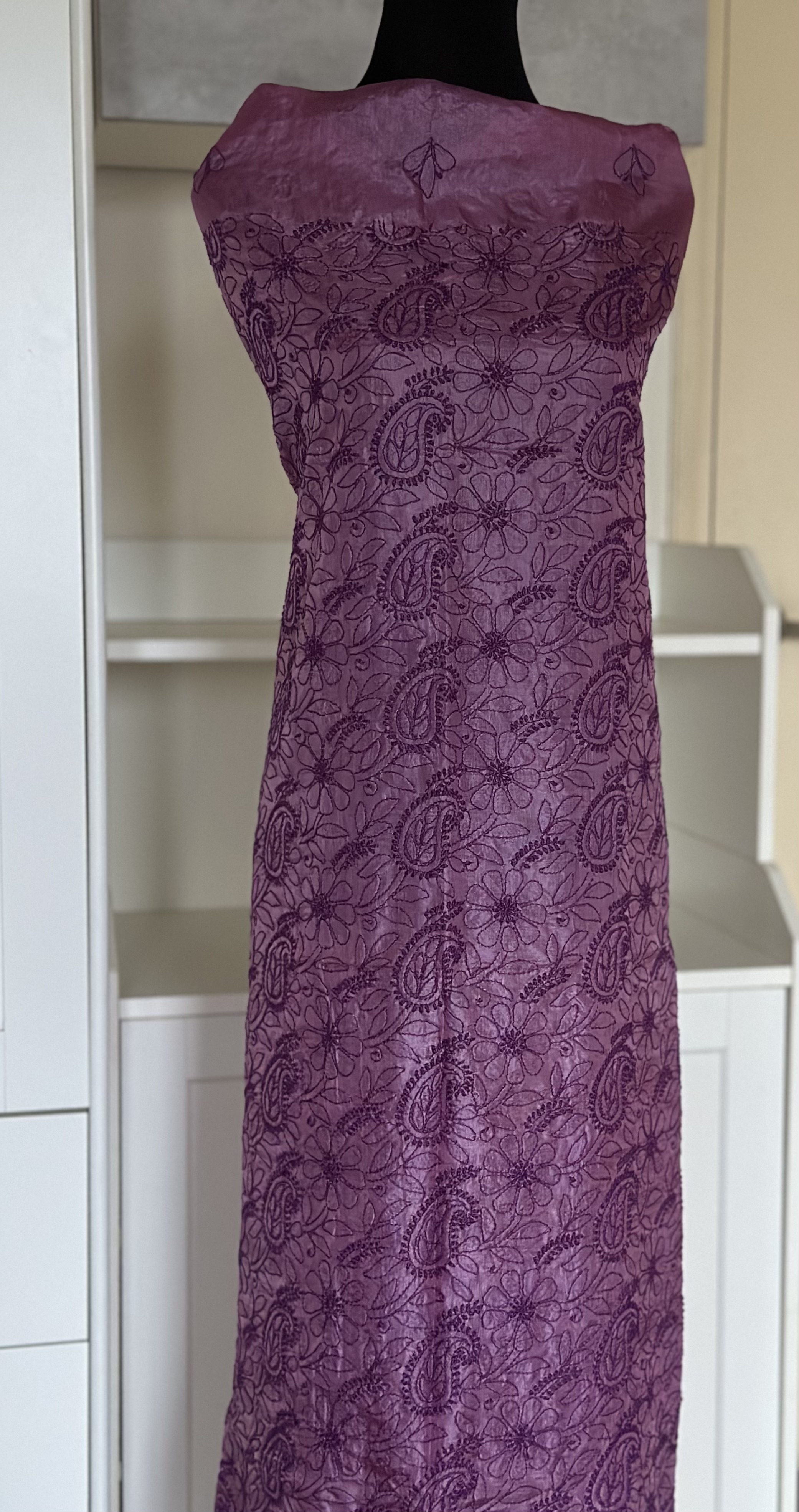lilac tussar silk chikankari kurta piece-unstitched